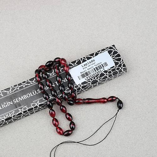 S�kma Kehribar Beyzi Kesim 7x11mm Tesbih- Siyah K�rm�z�