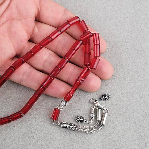 Ate� Kehribar Kesme Kesim Alpaka P�sk�ll� 6x10mm Tesbih