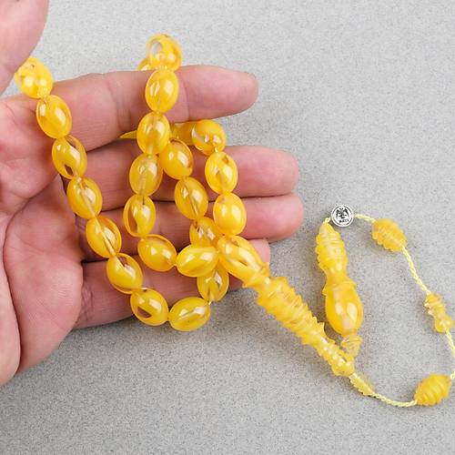 S�kma Kehribar �ubuk  Usta ��i �mzal� Yumurta Kesim 10x13mm Tesbih