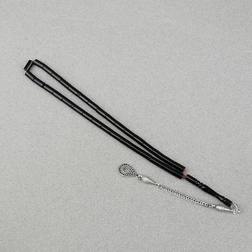 S�kma Kehribar Alpaka P�sk�ll� Kesme Kesim 5x10mm Tesbih- �effaf Siyah Yans�mal�