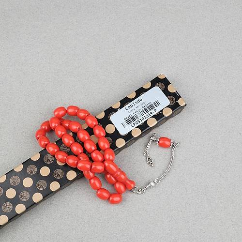 S�kma Kehribar Alpaka P�sk�ll� Beyzi Kesim 9x11mm Tesbih - Turuncu