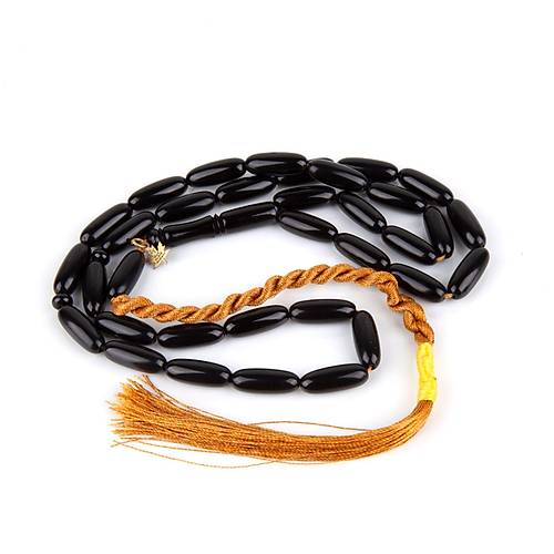 S�kma Kehribar Uzun Arpa Kesim 6.5x18mm Tesbih - Siyah