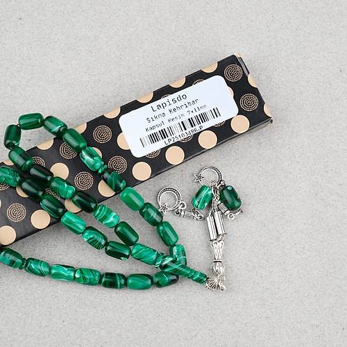 S�kma Kehribar Kaps�l Kesim Alpaka P�sk�ll� 7x11mm Tesbih