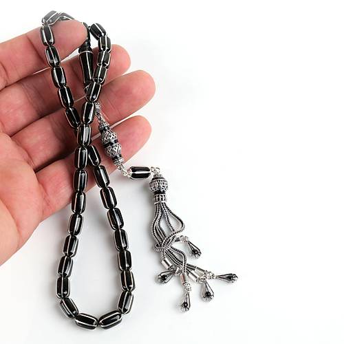 Erzurum Oltu 925Ayar Gm Pskl ve Karpuz Dilimi Kapsl Kesim 6x10mm Tesbih - Yusuf Akansel Usta El ii
