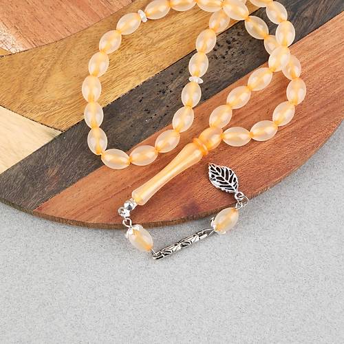 Kedig�z� Toz Kehribar Alpaka P�sk�ll� Beyzi Kesim 7x11mm Tesbih Turuncu