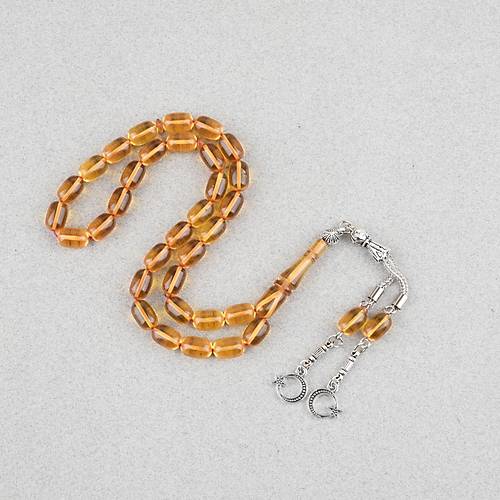 Ate� Kehribar Kaps�l Kesim Alpaka P�sk�ll� 7x11mm Tesbih