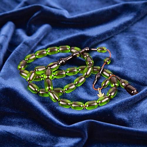 Ate Kehribar Frnl mame Kapsl Kesim 8x13mm Tesbih - effaf Yeil