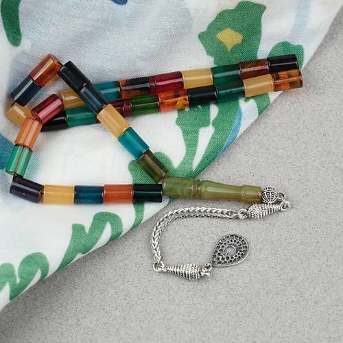 S�kma Kehribar Alpaka P�sk�ll� Kesme Kesim 7x11mm Tesbih- Bonibon