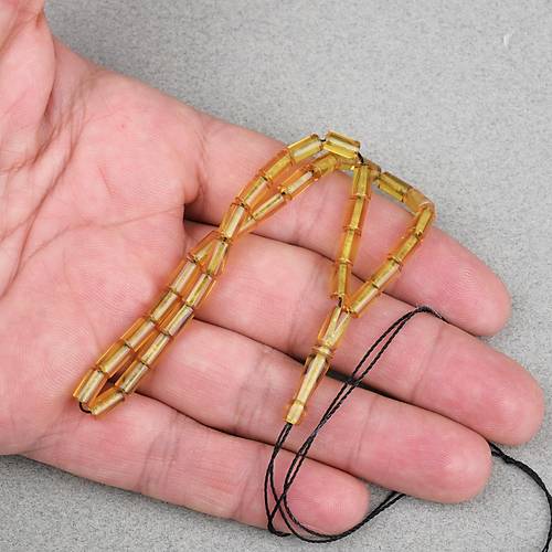 Ate� Kehribar Kesme Kesim 4x7mm Tesbih- �effaf Sar�