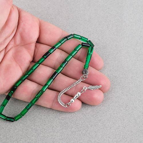 Ate� Kehribar Alpaka P�sk�ll� Kesme Kesim 4x7mm Tesbih- Ye�il