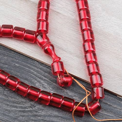 Ate� Kehribar Kaps�l Kesim 11x11mm Tesbih - �effaf K�rm�z� P�sk�ls�z