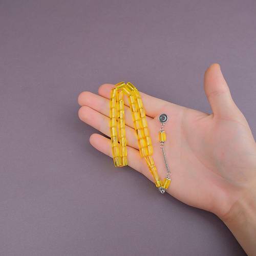 U�ak Cam� Kesme Kesim 7x10mm Alpaka P�sk�ll� Tesbih �effaf Sar�