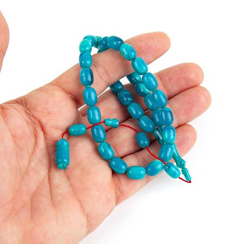 Skma Kehribar Beyzi Kesim 7x11mm Tesbih - Koyu Turkuaz