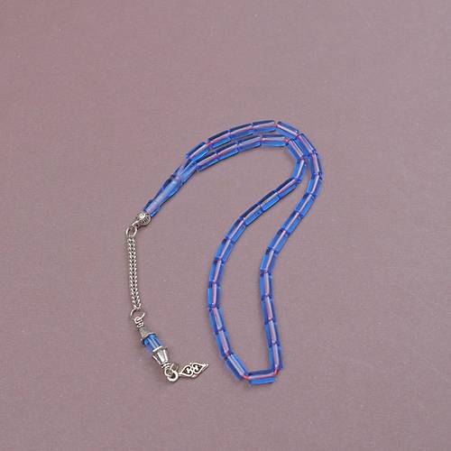 U�ak Cam� Kesme Kesim Alpaka P�sk�ll� 4x8mm Tesbih - �effaf Mavi