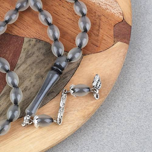 Kedig�z� Alpaka P�sk�ll� Beyzi Kesim 7x11mm Tesbih- Siyah