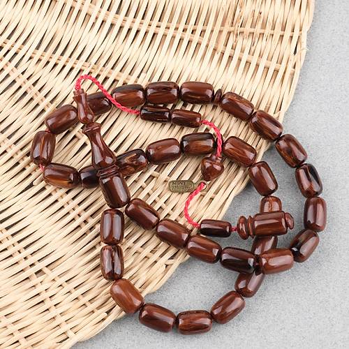 Skma Kehribar Faturan Kapsl Kesim 8x12mm Tesbih - Kahverengi