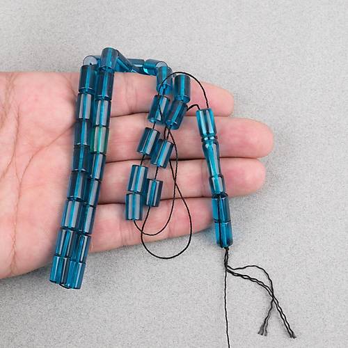 Ate� Kehribar Kesme Kesim 7x11mm Tesbih -�effaf Mavi