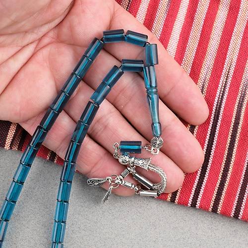 S�kma Kehribar Kesme Kesim Alpaka P�sk�ll� 6x10mm Tesbih