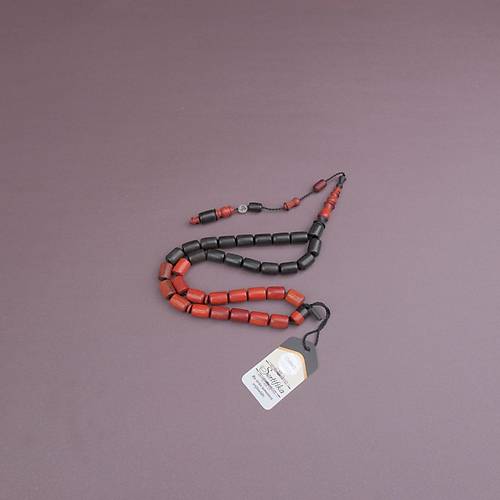 Black Wood ve K�rm�z� Sandal A�ac� Usta ��i �mzal� Kaps�l Kesim 9x13mm Tesbih