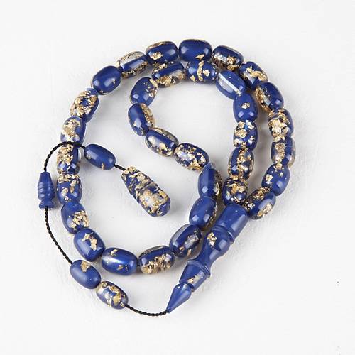 U�ak Cam� Alt�n Varakl� (Sertifikal�) Kaps�l Kesim 9x13mm Tesbih - Lacivert