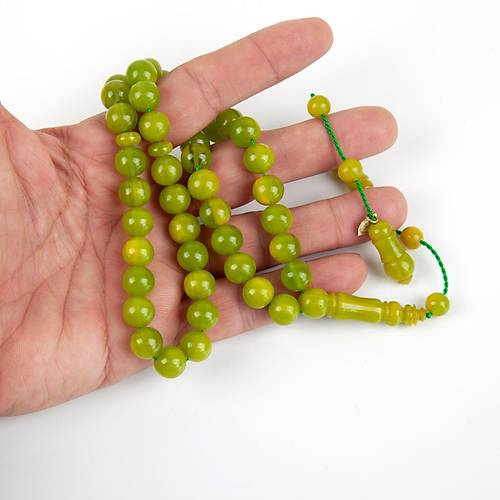 Skma Kehribar ubuk Kre Kesim 10mm Tesbih - Yeil