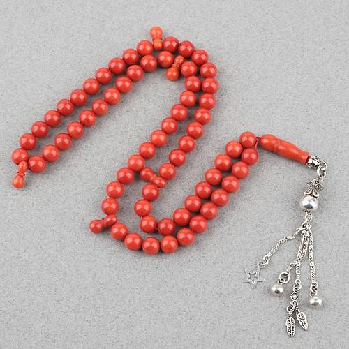 Mercan 925Ayar G�m�� P�sk�l  66l� K�re Kesim 7.5mm Tesbih