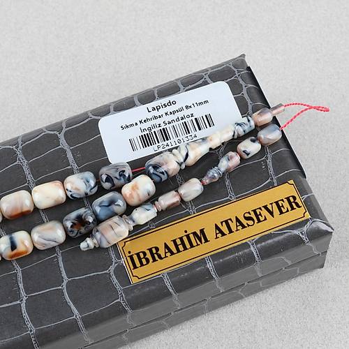 Skma Kehribar ngiliz Sandaloz Usta i Kapsl Kesim 8x11mm Tesbih