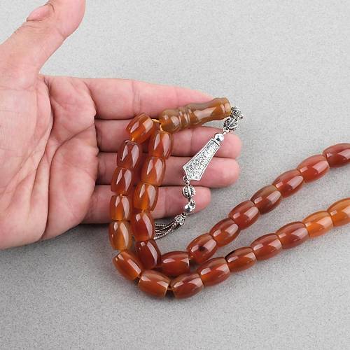 Akik Ta�� Habbe ve �mame Dahil Akik Alpaka P�sk�l F��� kesim 12x15mm Tesbih