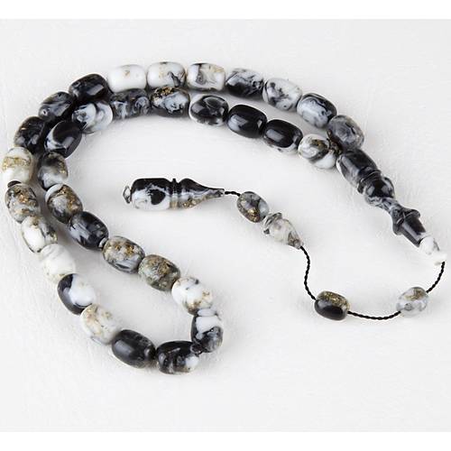 U�ak Cam� Alt�n Varakl� (Sertifikal�) Kaps�l Kesim 9x13mm Tesbih - Siyah Beyaz