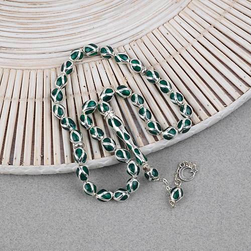 G�m�� Kaplama Kafesli Mine Beyzi 7x9mm Tesbih - Ye�il