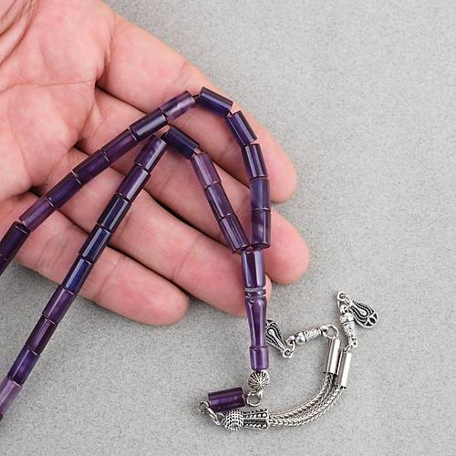 S�kma Kehribar Kesme Kesim Alpaka P�sk�ll� 6x10mm Tesbih