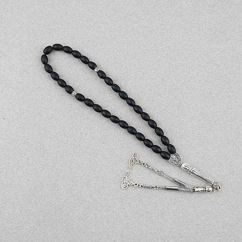 Oniks Ta�� Beyzi Kesim 6.5x9mm Tesbih Alpaka P�sk�ll� Mat Siyah
