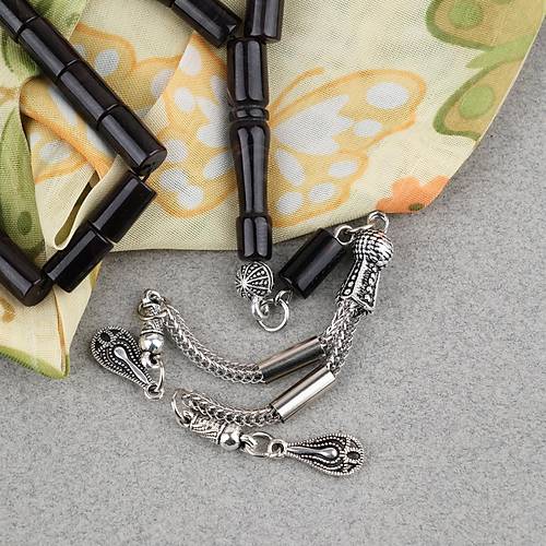 S�kma Kehribar Kesme Kesim Alpaka P�sk�ll� 6x10mm Tesbih