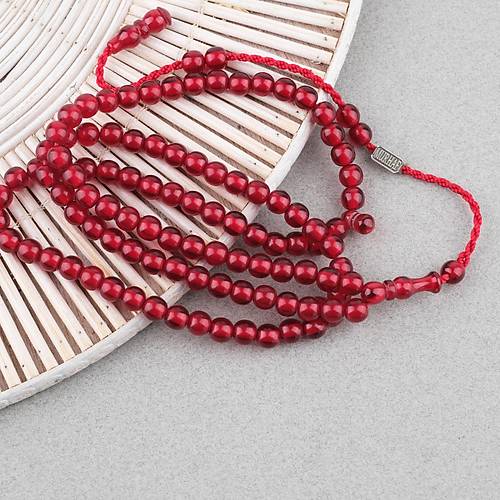 Katalin Usta ��i �mzal� 99luk Namaz Tesbih K�re Kesim 7mm Tesbih - Koyu K�rm�z�