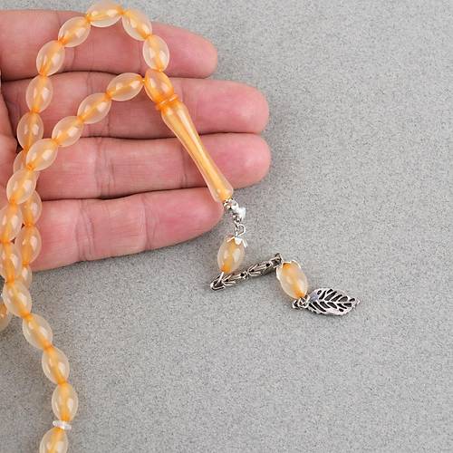 Kedig�z� Toz Kehribar Alpaka P�sk�ll� Beyzi Kesim 7x11mm Tesbih Turuncu