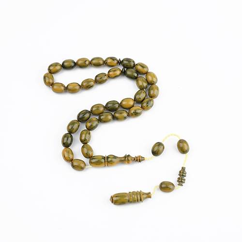 Katalin �ubuk Dinlenmi� Usta ��i Beyzi Kesim 8.5x11mm Tesbih -Ye�il Sar�