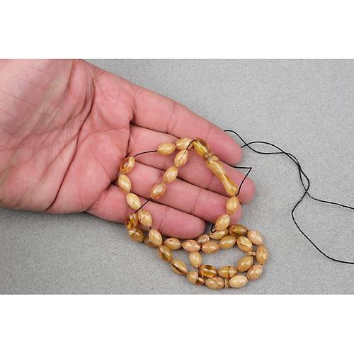 S�kma Kehribar Beyzi Kesim 7x11mm Tesbih- Krem Sar�