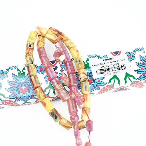Katalin Dinlenmi� �ift Renk Usta ��i �mzal� Yumu�ak Kesme Kesim 8x13mm Tesbih