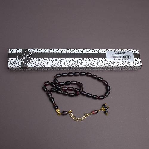 S�kma Kehribar Kaps�l Kesim Alt�n Renk P�sk�ll� 7x11mm Tesbih