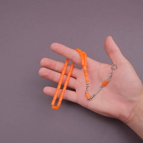 U�ak Cam� Kesme Kesim 6x10mm Tesbih Alpaka P�sk�ll� Turuncu