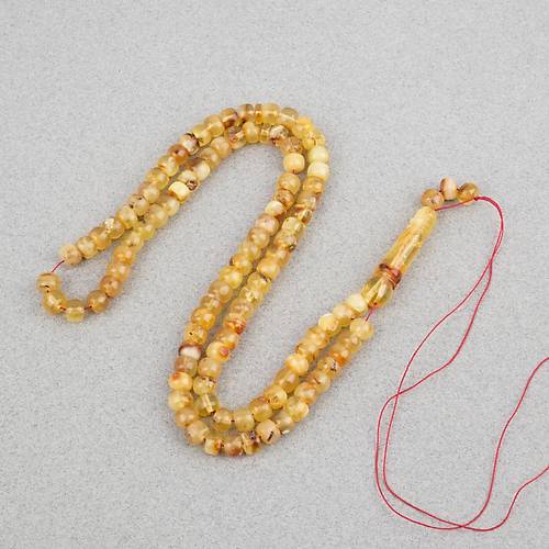 Damla Kehribar 99luk Tekerlek Kesim 6.5x5mm Namez Tesbihi