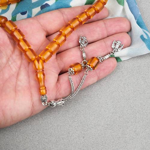 Ate� Kehribar Alpaka P�sk�ll� Kaps�l Kesim 9x10mm Tesbih - Tar��n