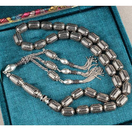 Erzurum Oltu 925Ayar Gm lemeli Nakka mame Kapsl Kesim 11x16mm Tesbih