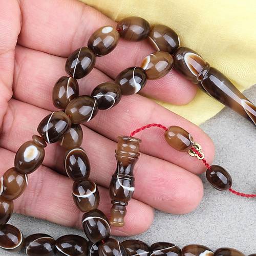 Eski Frans�z Galalit F��� Kesim Mesut Varl� Usta ��i 9x11mm Tesbih - Kahverengi Beyaz