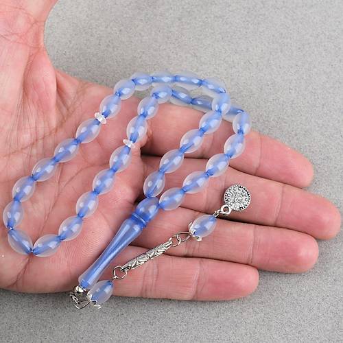 Kedig�z� Alpaka P�sk�ll� Beyzi Kesim 7x11mm Tesbih- Mavi