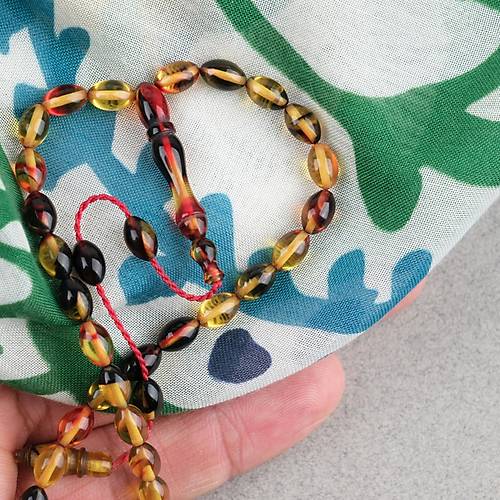 S�kma Kehribar Beyzi Kesim Sistemli Bilek Boy 5x8mm Tesbih Sar� K�rm�z�