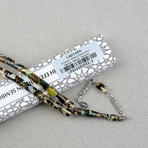 Arizona Katalin Alpaka P�sk�l Kesme Kesim 7x11mm Tesbih- Ye�il Beyaz