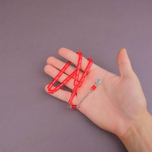 U�ak Cam� Kesme Kesim 7x10mm Tesbih Alpaka P�sk�ll�- �effaf K�rm�z�