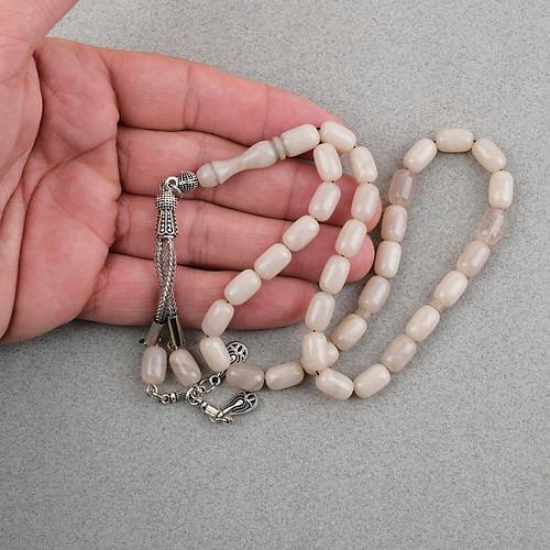 S�kma Kehribar Kaps�l Kesim Alpaka P�sk�ll� 7x11mm Tesbih Ta� Rengi