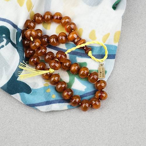 Omari S�kma Kehribar Bas�k K�re Kesim Sistemli 9x11mm Tesbih- Kahverengi